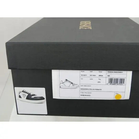 NIB VERSACE BLACK WHITE LEATHER MEDUSA HEAD LOW TOP SNEAKERS US 14 EUR 47 ITALY